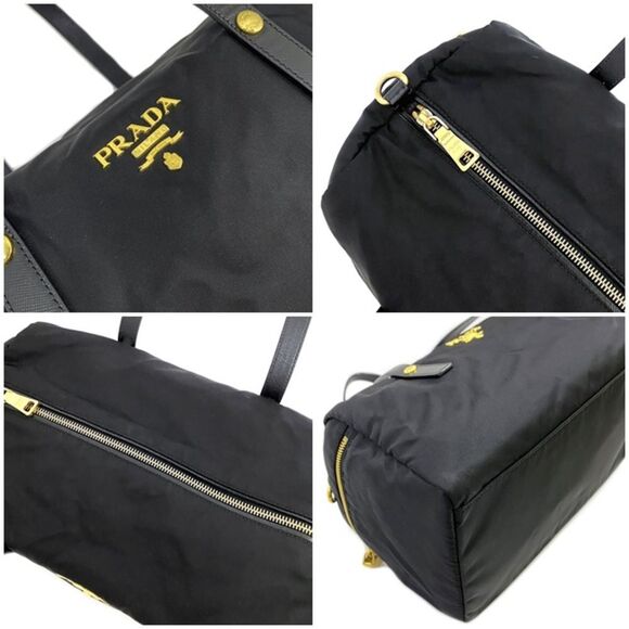 Prada Mini Boston Bag Pocono Handbag Black Gold Metal Fittings - Picture 8 of 9